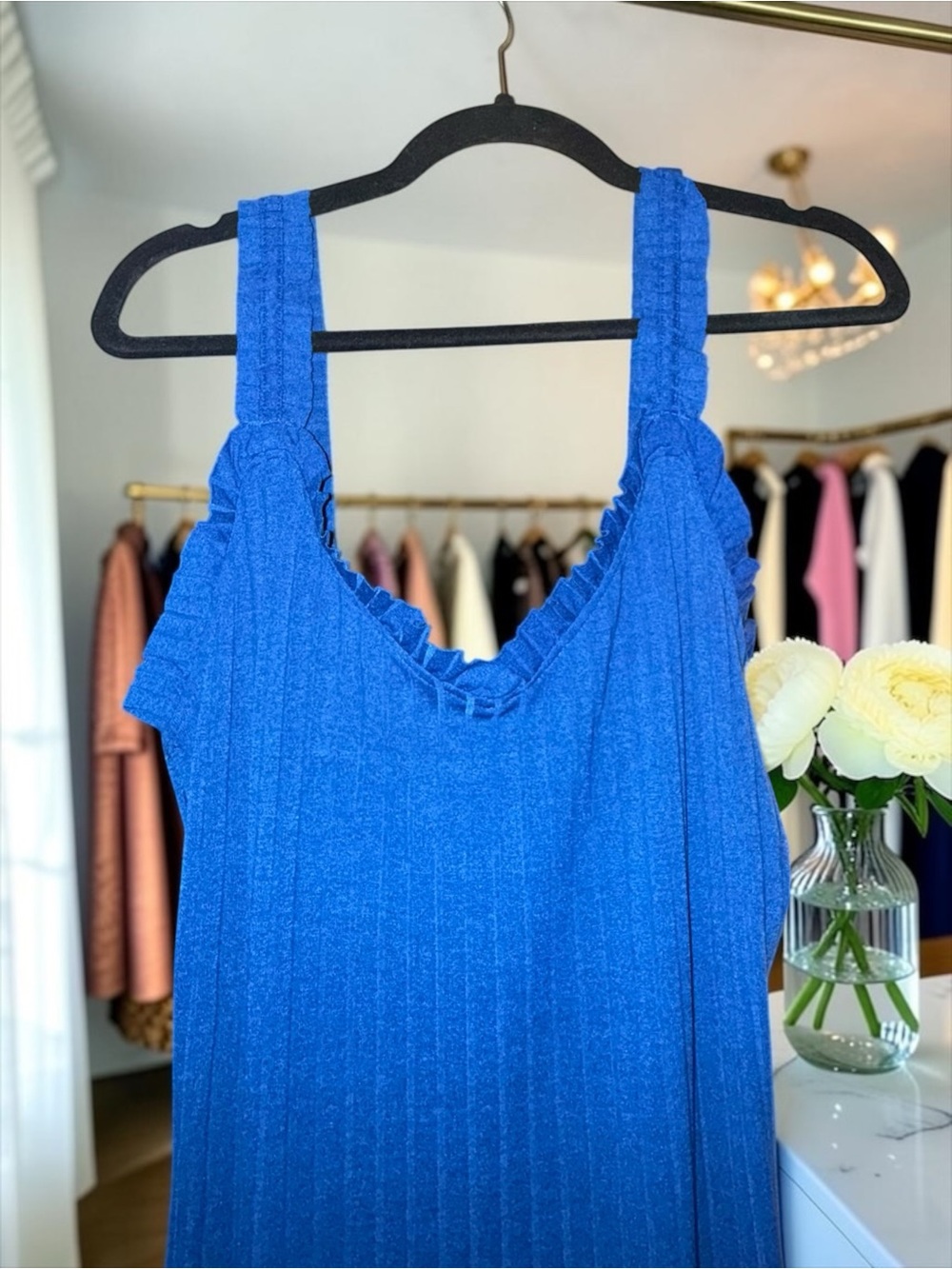 Haute Monde Cobalt Blue Ribbed Bodycon Knit V-Neck Maxi Dress - Picture 8 of 8